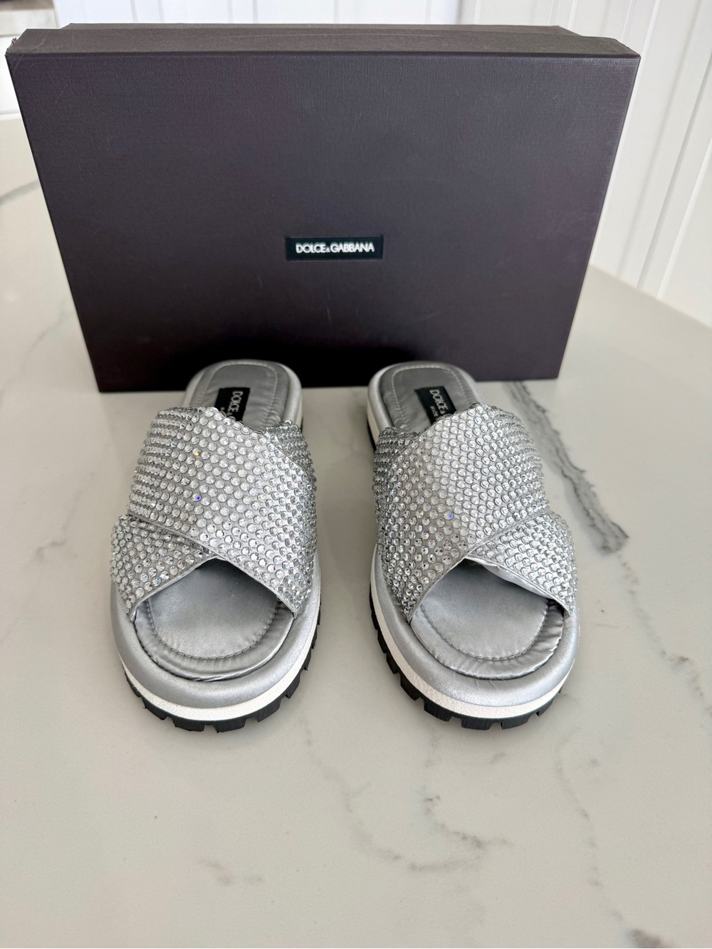 Dolce & Gabbana Rhinestone Slide Sandals